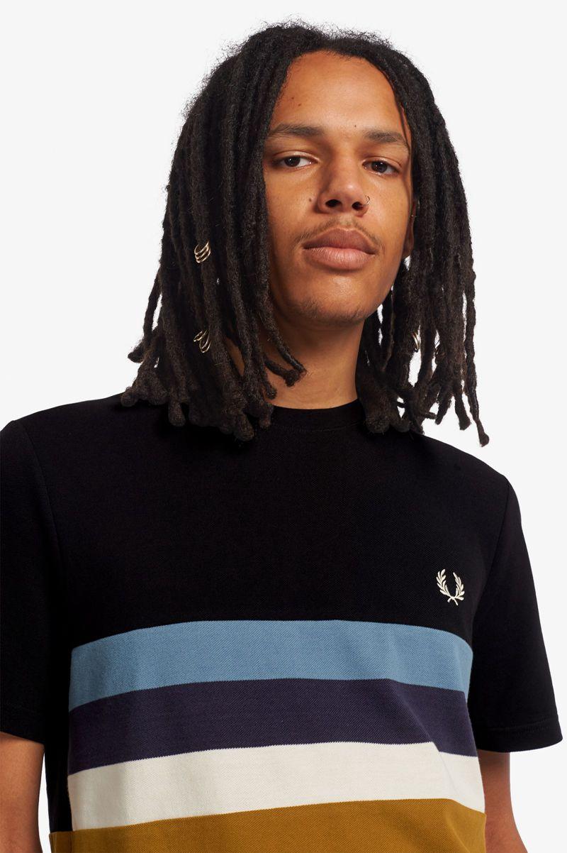 Camel Fred Perry Panelled Stripe Men's T Shirts | PH 1736CTVE